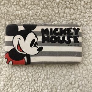 Disney Store Mickey Mouse Hinged Wristlet Wallet Hard Clutch Striped Est 1928